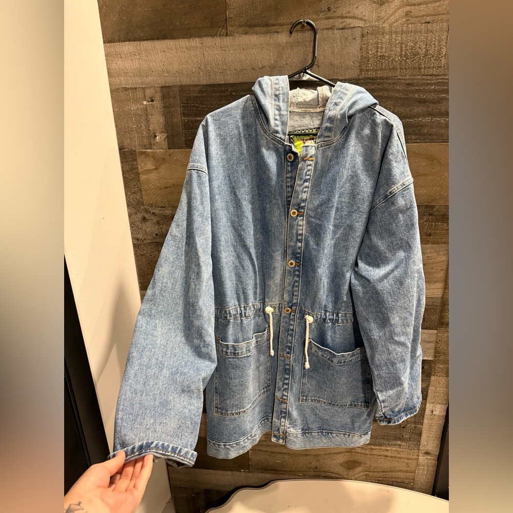 Jou Jou | Hooded Cinch Waist Jean Jacket